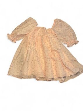 Peach Puff Puff-Sleeve Chiffon Dress
